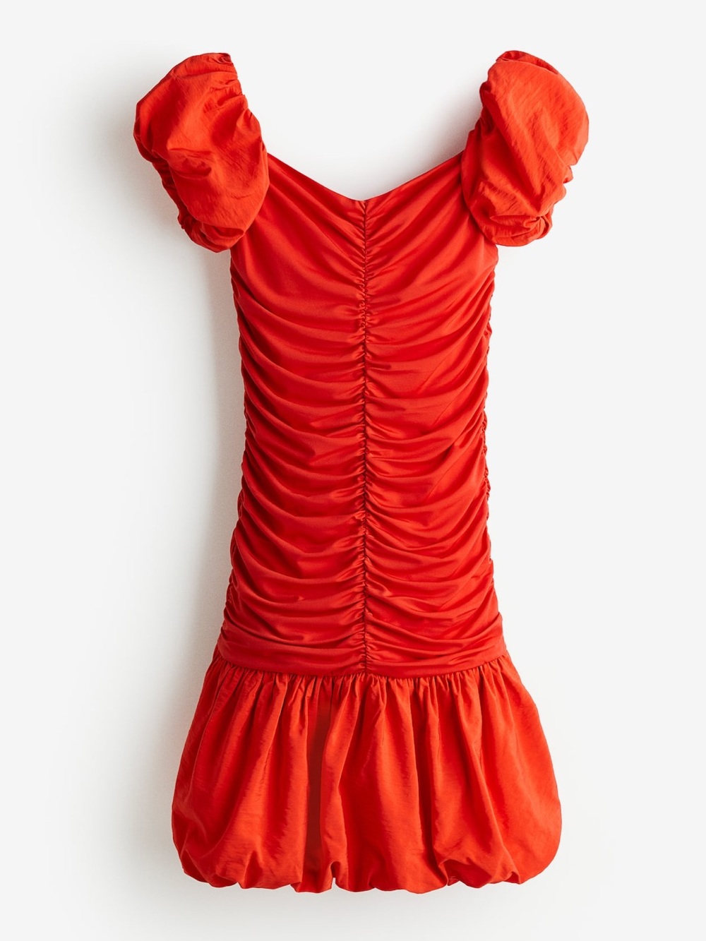 H&M Vibrant Red Ruched Puff-Sleeve Mini Dress